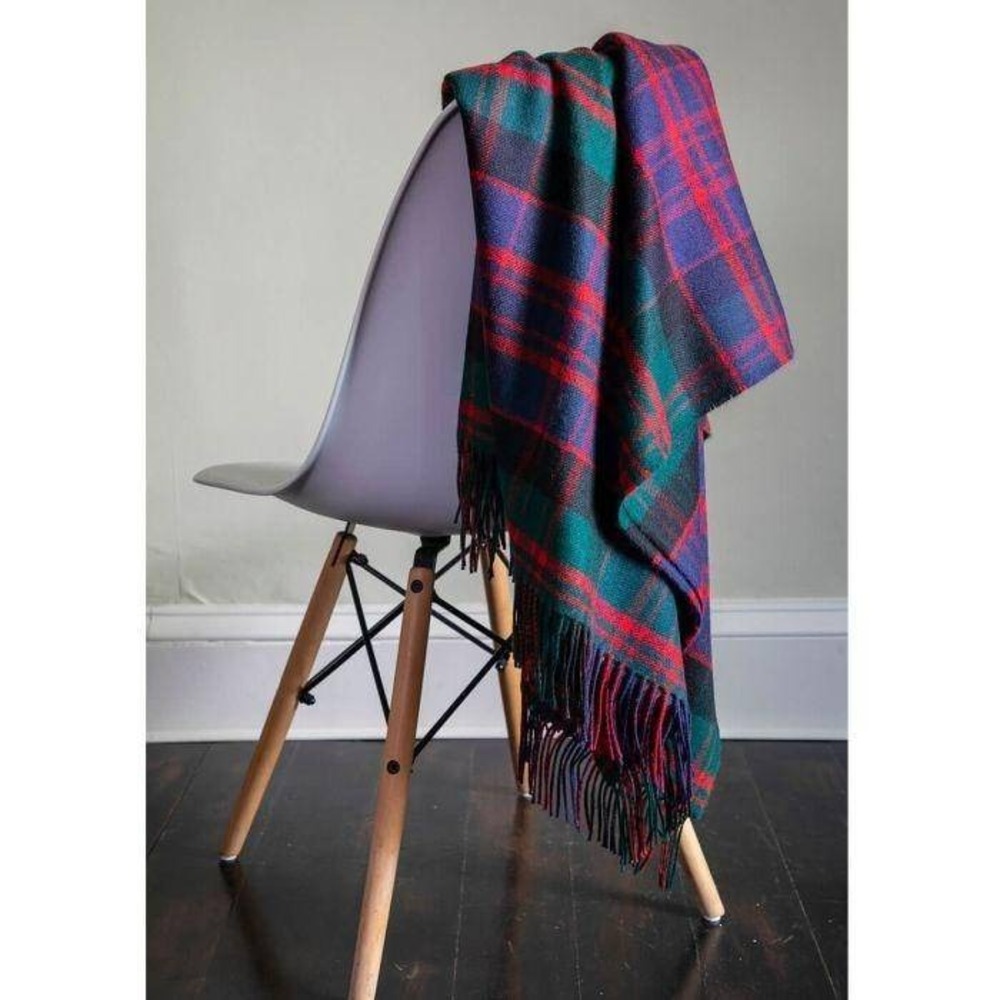 Kinloch Anderson Wool Tartan Plaid Throw Blanket Red Green Navy Fringe 59x72 - Picture 3 of 3